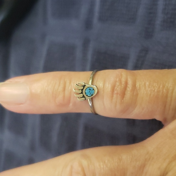 Sterling silver & turquoise bear claw pinky ring Sz 1 - Picture 3 of 3